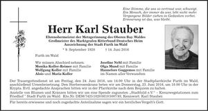 Traueranzeige Karl Stauber