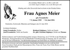 Traueranzeige Agnes Meier