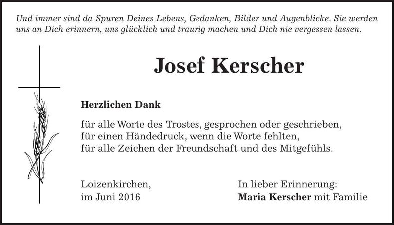 Traueranzeige Josef Kerscher