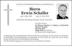 Traueranzeige Erwin Schaller