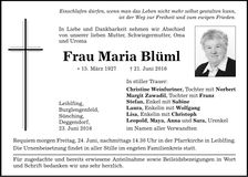 Traueranzeige Maria Blüml