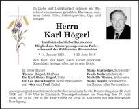 Traueranzeige Karl Högerl