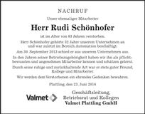 Traueranzeige Rudi Schönhofer