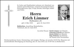 Traueranzeige Erich Limmer