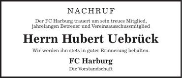Traueranzeige Hubert Uebrück