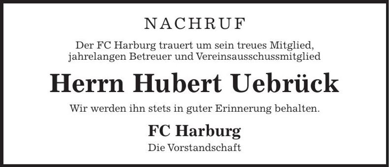 Traueranzeige Hubert Uebrück