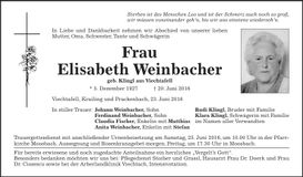 Traueranzeige Elisabeth Weinbacher