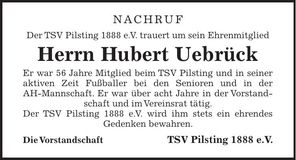 Traueranzeige Hubert Uebrück