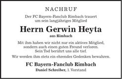 Traueranzeige Gerwin Heyta