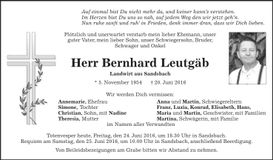 Traueranzeige Bernhard Leutgäb