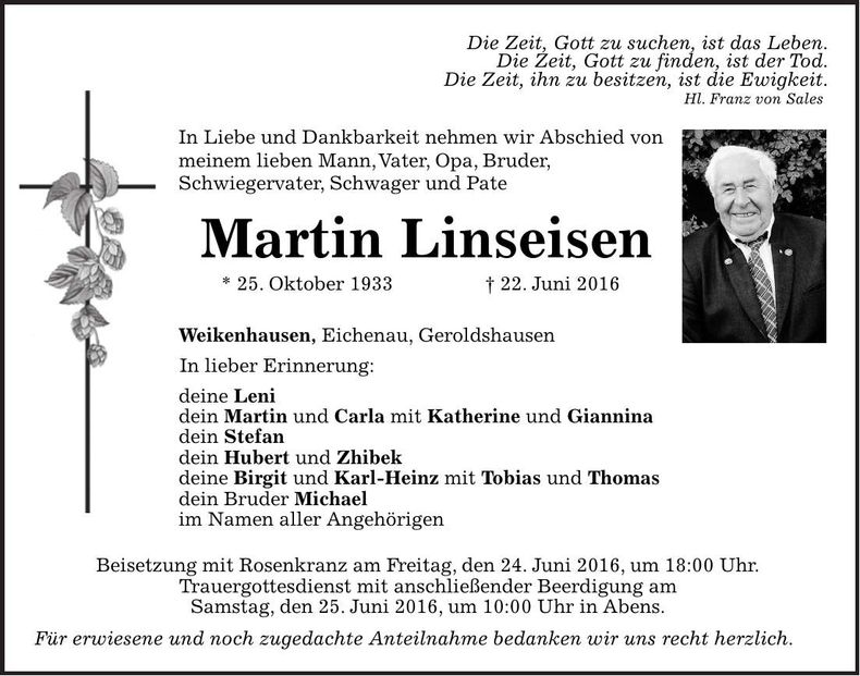 Traueranzeige Martin Linseisen