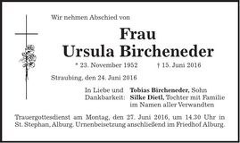 Traueranzeige Ursula Bircheneder
