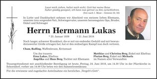 Traueranzeige Hermann Lukas