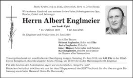 Traueranzeige Albert Englmeier