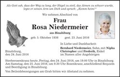 Traueranzeige Rosa Niedermeier