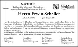 Traueranzeige Erwin Schaller
