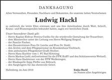 Traueranzeige Ludwig Hackl