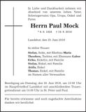Traueranzeige Paul Mock