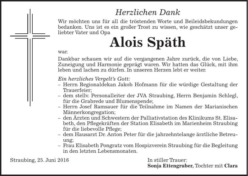 Traueranzeige Alois Späth