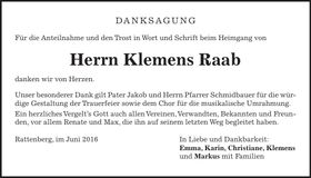 Traueranzeige Klemens Raab