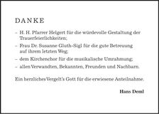 Traueranzeige Ruth Deml