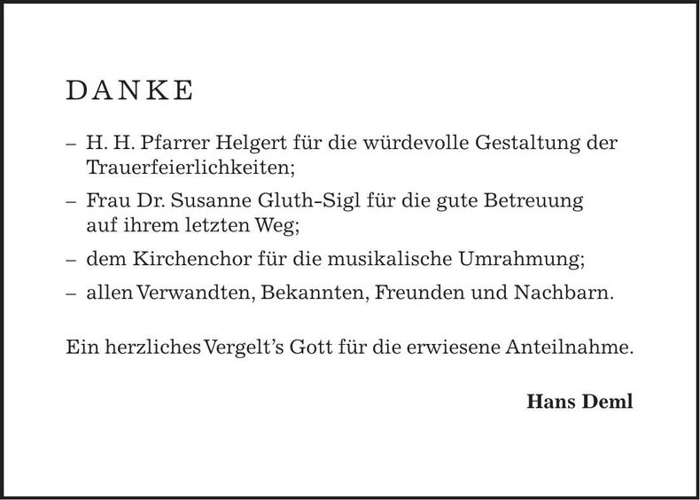 Traueranzeige Ruth Deml