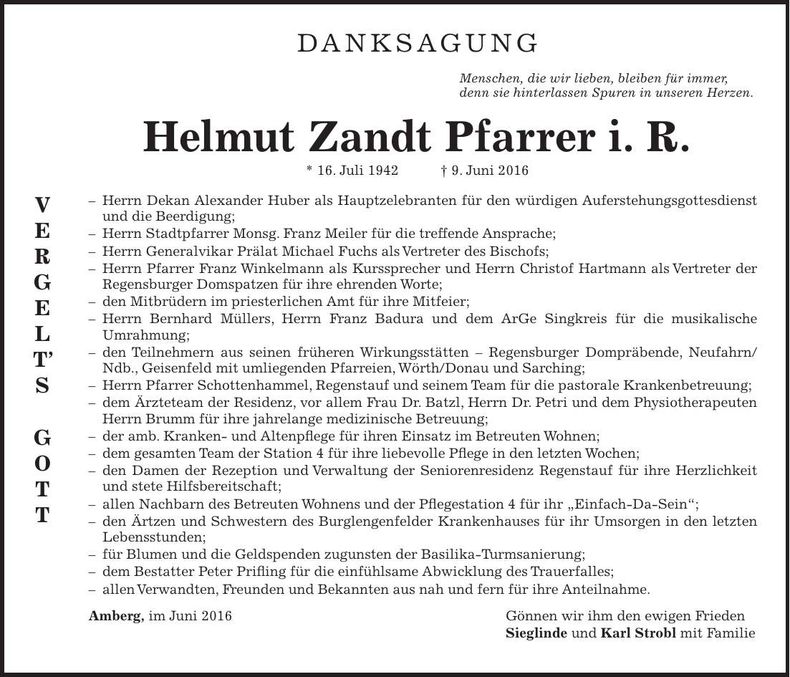 Traueranzeige Helmut Zandt