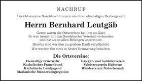 Traueranzeige Bernhard Leutgäb