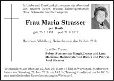 Traueranzeige Maria Strasser