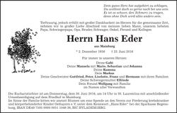 Traueranzeige Eder Hans