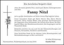 Traueranzeige Fanny Nitzl