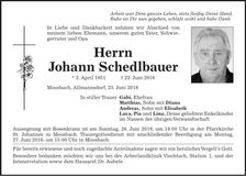Traueranzeige Schedlbauer Johann