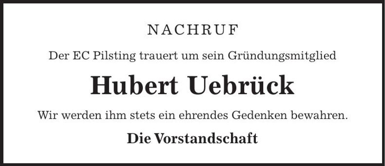 Traueranzeige Hubert Uebrück