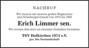 Traueranzeige Erich sen. Limmer