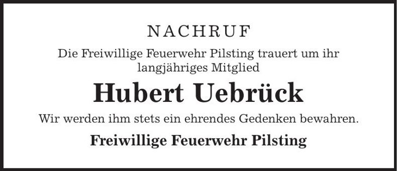 Traueranzeige Hubert Uebrück
