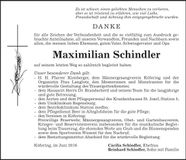 Traueranzeige Maximilian Schindler