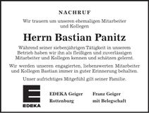 Traueranzeige Bastian Panitz
