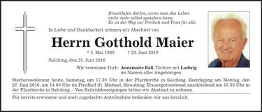 Traueranzeige Gotthold Maier