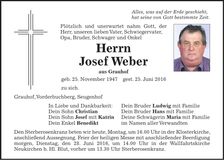 Traueranzeige Josef Weber