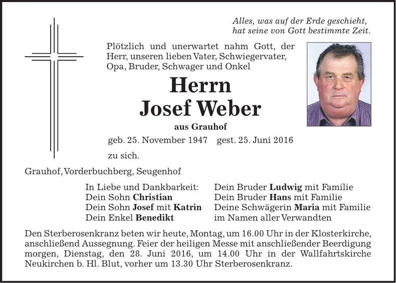 Traueranzeige Josef Weber