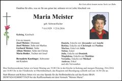 Traueranzeige Maria Meister
