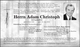 Traueranzeige Adam Christoph