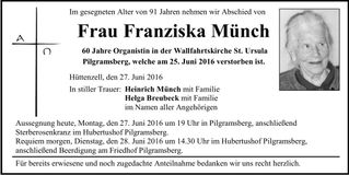Traueranzeige Franziska Münch