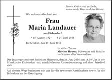 Traueranzeige Maria Landauer