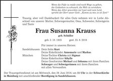 Traueranzeige Susanne Krauss