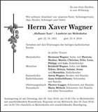 Traueranzeige Xaver Wagner