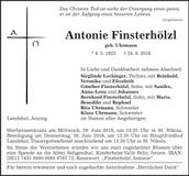 Traueranzeige Antonie Finsterhölzl