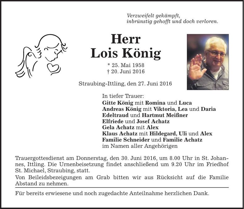 Traueranzeige Lois König