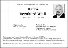 Traueranzeige Bernhard Weiß