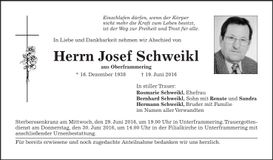 Traueranzeige Josef Schweikl